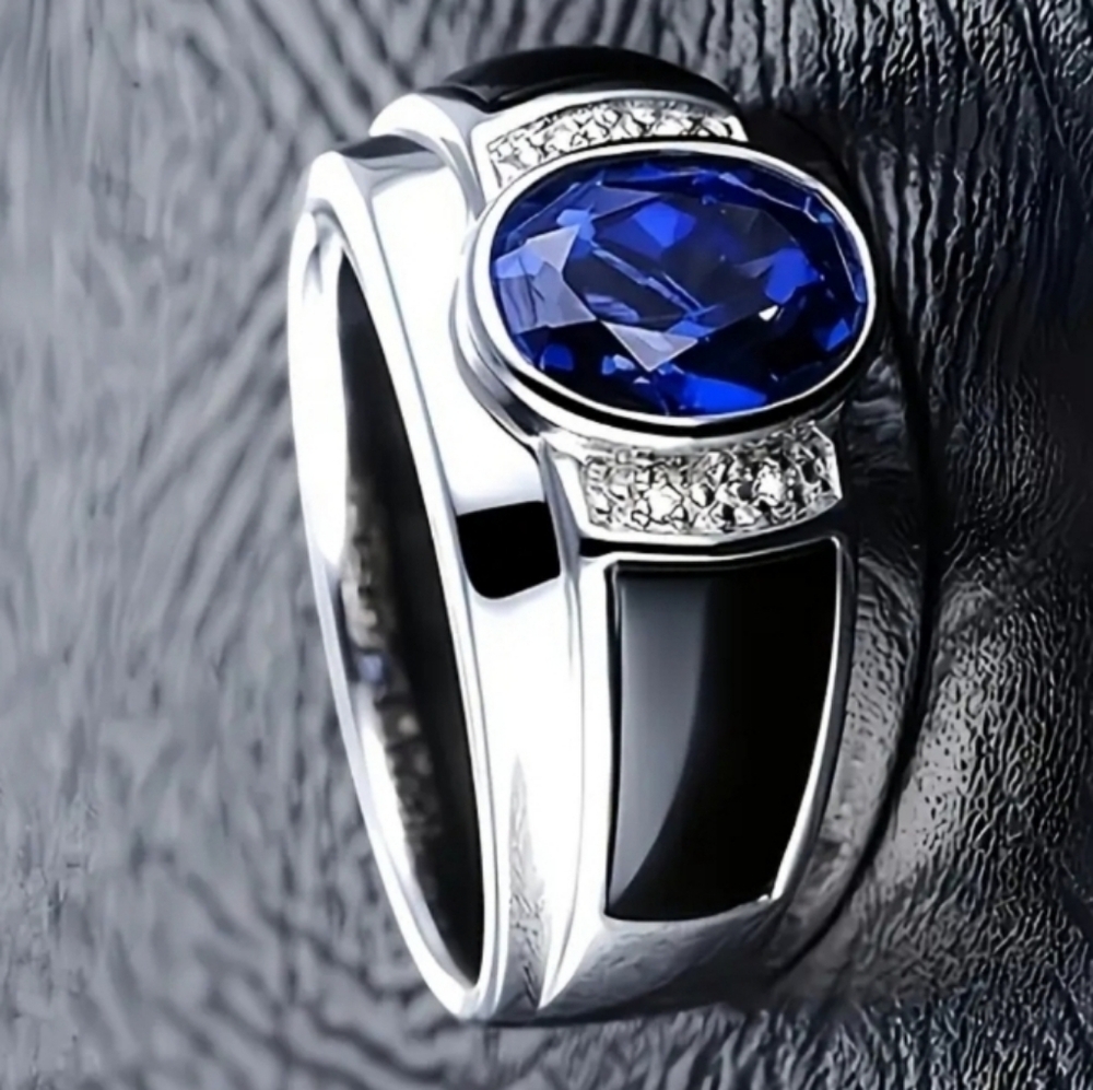 Sleek Black and Blue Men's Ring Sz 8
